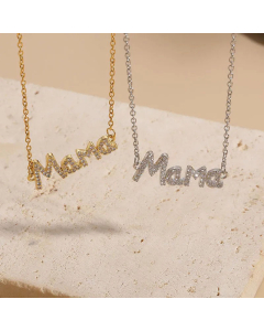 Elegant MAMA Letter Titanium Steel 18K Gold Plated Zircon Necklace Wholesale CA07831352
