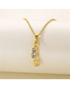 French Style Shiny Pin Stainless Steel 18K Gold Plated Zircon Titanium Steel Necklace CA07831354