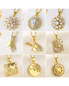 French Style Shiny Sunflower Snonwflake Stainless Steel 18K Gold Plated Zircon Titanium Steel Necklace CA07831354