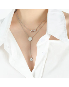 Elegant Round Portrait Letter Titanium Steel 18K Gold Plated Layered Necklaces CA07831356