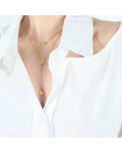 French Style Elegant Round Portrait Letter Titanium Steel 18K Gold Plated Layered Necklaces CA07831356