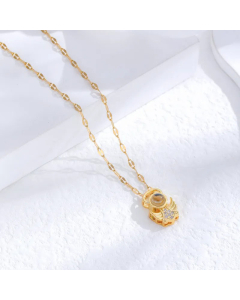 Romantic Zircon Inlaid Angel Pendant Titanium Steel Gold Plated Necklace CA07831358