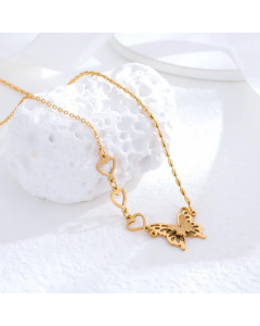 Hollow Out FrostedButterfly Titanium Steel Gold Plated Rhinestones Necklace CA07831360