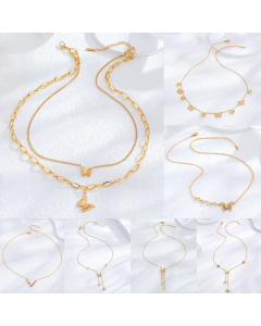 Vintage Style Tassel Butterfly Titanium Steel Gold Plated Rhinestones Necklace CA07831360