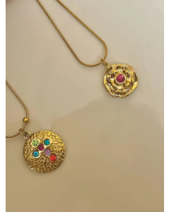 INS Style Vintage Style Flower Cross Stainless Steel 18K Gold Plated Zircon Pendant Necklace CA07831361