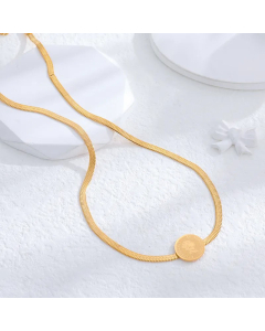 Minimalsim Portrait Round Letter Titanium Steel Gold Plated Layered Necklace CA07831362
