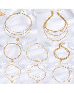 Vintage Style French Style Portrait Round Letter Titanium Steel Gold Plated Layered Necklace CA07831362