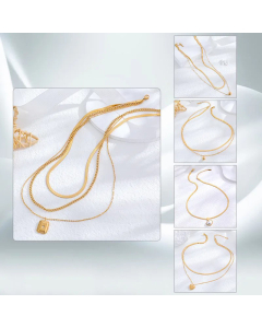 Hip-Hop Classic Style Square Ball Heart Titanium Steel Gold Plated Layered Necklaces CA07831366