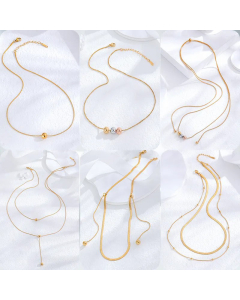 Minimalism Classic Style Ball Titanium Steel Gold Plated Layered Necklace CA07831369