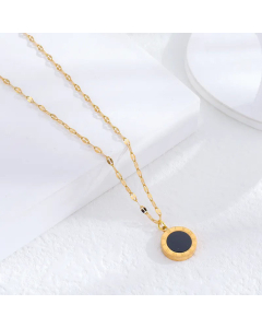 Classic Style Round Roman Numerals Titanium Steel Gold Plated Shell Zircon Necklace CA07831370