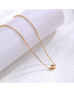 Elegant Minimalism Round Titanium Steel Gold Plated Zircon Pendant Necklace CA07831372