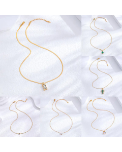 Elegant Minimalism Water Droplets Rectangle Titanium Steel Gold Plated Zircon Pendant Necklace CA07831372