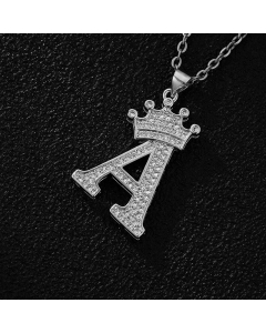 Elegant Letter A Crown Zircon Inlaid Stainless Steel Pendant Necklace CA07831375