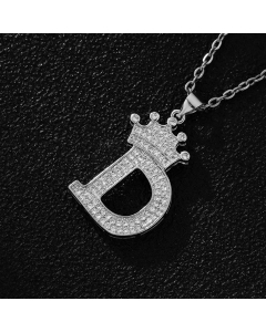 Elegant Letter D Crown Zircon Inlaid Stainless Steel Pendant Necklace CA07831375