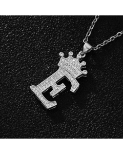 Elegant Letter E Crown Zircon Inlaid Stainless Steel Pendant Necklace CA07831375