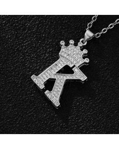 Elegant Letter K Crown Zircon Inlaid Stainless Steel Pendant Necklace CA07831375