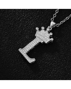 Elegant Letter L Crown Zircon Inlaid Stainless Steel Pendant Necklace CA07831375