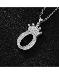 Elegant Letter O Crown Zircon Inlaid Stainless Steel Pendant Necklace CA07831375