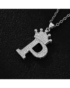 Elegant Letter P Crown Zircon Inlaid Stainless Steel Pendant Necklace CA07831375