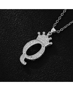 Elegant Letter Q Crown Zircon Inlaid Stainless Steel Pendant Necklace CA07831375