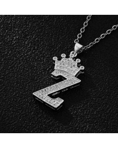 Elegant Letter Z Crown Zircon Inlaid Stainless Steel Pendant Necklace CA07831375
