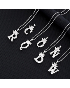 Elegant Letter Crown Zircon Inlaid Stainless Steel Pendant Necklace CA07831375