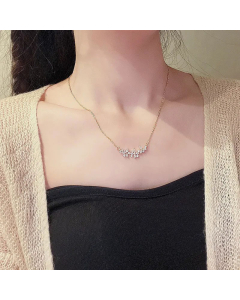 Wholesale Sweet Flower Titanium Steel Gold Plated Zircon Necklace