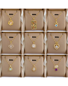 Retro Devil'S Eye Water Droplets Heart Shape Imitation Pearl Titanium Steel Copper Inlay Rhinestones Necklace