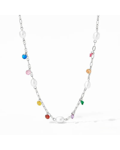 Vacation Pearl Crystals Clavicle Chain Necklace Stainless Steel Titanium Steel Necklace CA07831382-Steel Color-01