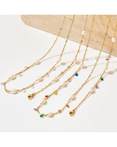 Vacation Pearl Crystals Clavicle Chain Necklace Stainless Steel Titanium Steel Necklace CA07831382