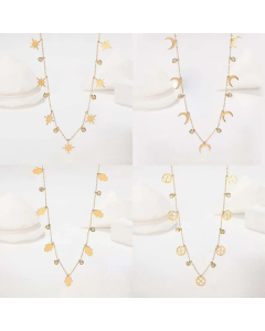 Four Leaf Clover Palm Moon Stainless Steel 18K Gold Plated Zircon Necklace CA07831384
