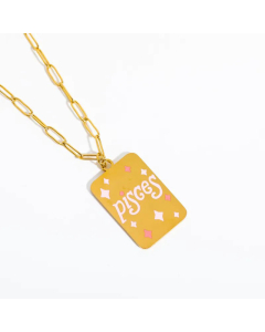 Daily Style Letter Pisces Constellation Stainless Steel 18K Gold Plated Pendant Necklace CA07831386