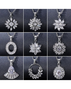 Elegant Water Droplets Flower Stainless Steel Titanium Steel Plated Zircon Pendant Necklace CA07831387