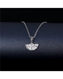 French Style Fan Stainless Steel Plated Zircon Pendant Necklace CA07831388