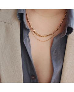 Casual Solid Color Double Layer Chain 18K Gold Plated Layered Stainless Steel Necklaces CA07831390