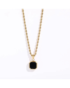 Minimalism 18K Gold Plated Opal Shell Square Pendant Hemp Flowers Chain Necklace CA07831391