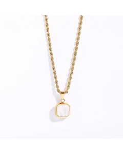 18K Gold Plated Opal Shell Square Pendant Hemp Flowers Chain Necklace CA07831391