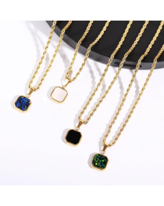 Minimalism 18K Gold Plated Opal Shell Square Pendant Hemp Flowers Chain Necklace CA07831391