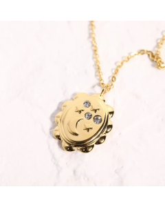 Wholesale Simple Style Sun Star Moon Stainless Steel 18K Gold Plated Zircon Pendant Necklace