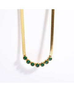 Elegant Round Zircon Choker Chain Stainless Steel 18K Gold Plated Necklace CA07831394