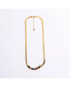 Round Zircon Choker Chain Stainless Steel 18K Gold Plated Necklace CA07831394