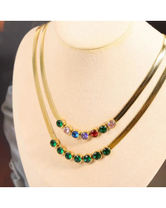 Elegant Round Zircon Choker Chain Stainless Steel 18K Gold Plated Necklace CA07831394
