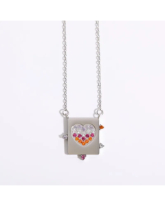 Colorful Crystals Heart Cross Stainless Steel Square Plate Necklace18K Gold Plated Zircon Pendant Necklace-Steel Color-01