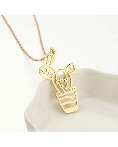 Cute Daily Style Cactus Stainless Steel Titanium Steel Gold Plated Pendant Necklace CA07831401