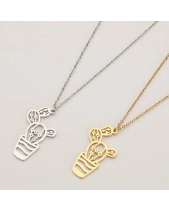 Cute Daily Style Cactus Stainless Steel Titanium Steel Gold Plated Pendant Necklace CA07831401