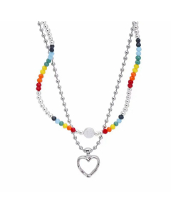 Wholesale Retro Heart Shape Smiley Face Titanium Steel Layered Necklaces