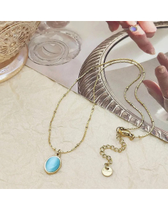 Wholesale Simple Style Oval Titanium Steel Gold Plated Artificial Gemstones Pendant Necklace
