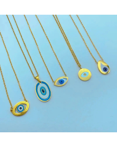 Modern Style Devil's Eye Titanium Steel Artificial Gemstones Pendant Necklace CA07831412