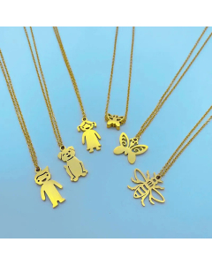Lady Cute Cartoon Animal Stainless Steel Titanium Steel Gold Plated Pendant Necklace CA07831413