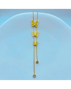 Yellow Sweet Elegant Fairy Style Enamel Butterfly Titanium Steel 18K Gold Plated Zircon Pendant Necklace CA07831415